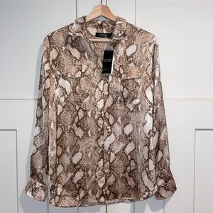 Lauren Ralph Lauren Charmeuse Satin Snake Print Blousee Medium